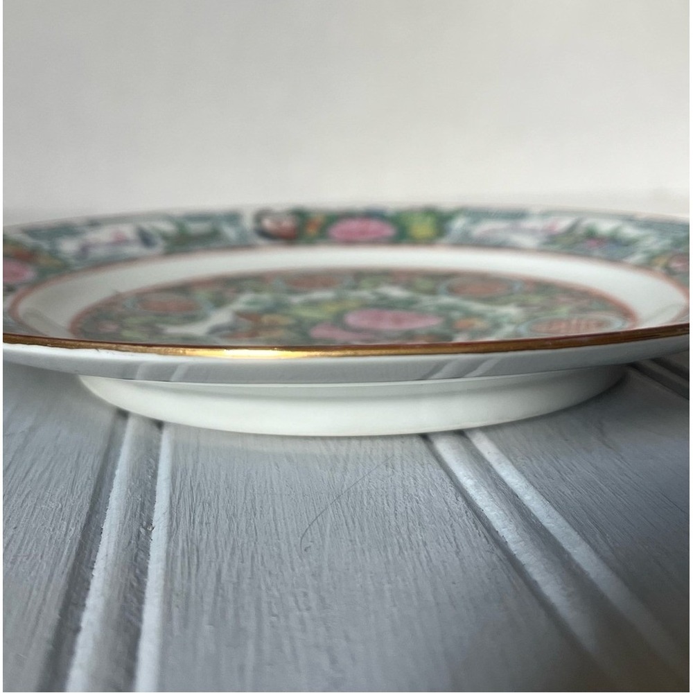 Vintage Rose Medallion Porcelain Salad Plates Pair Famille Rose Floral Birds - Picture 6 of 15